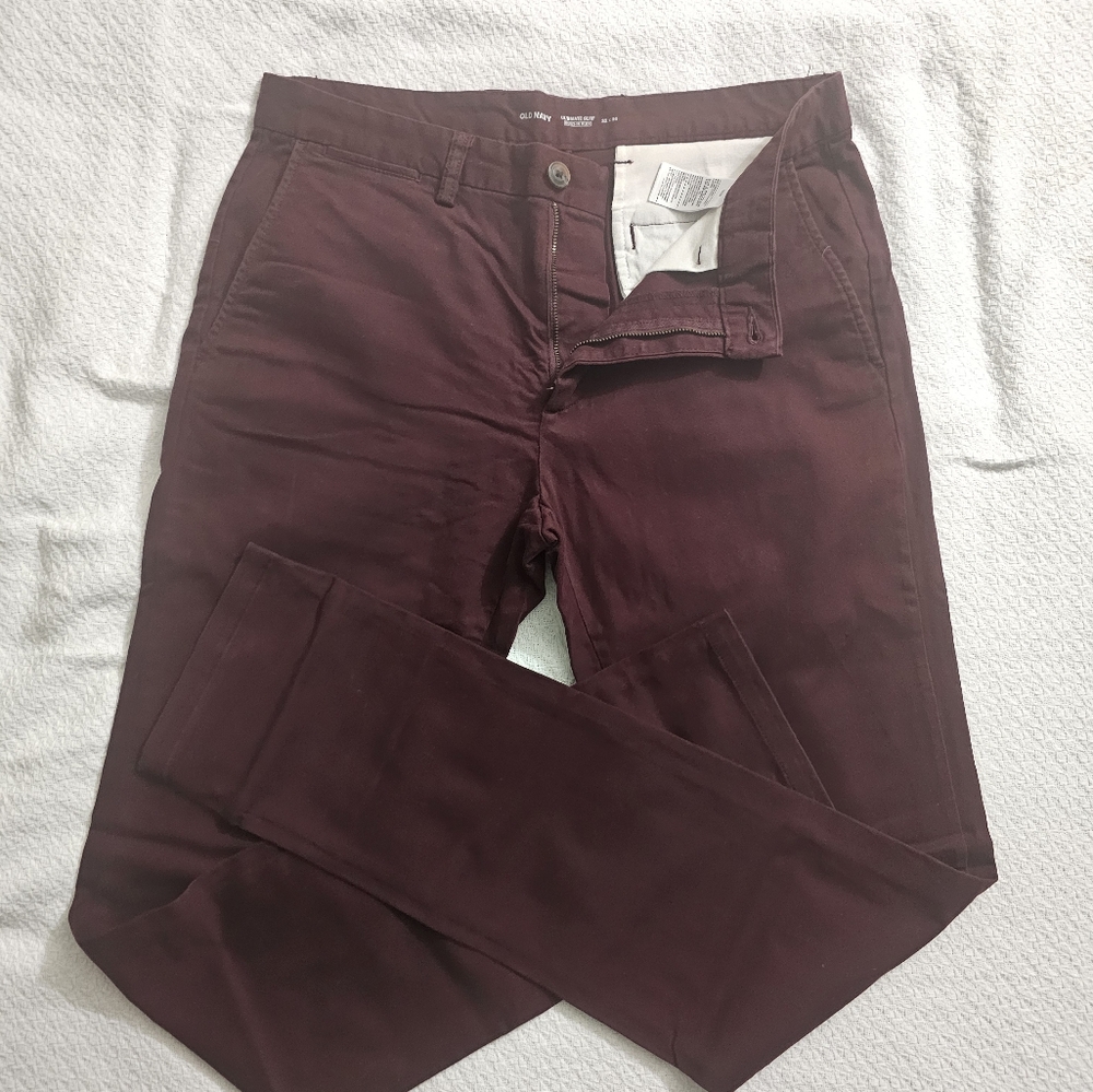 Old Navy Maroon Ultimate Slim Fit Trousers Sz 32x36